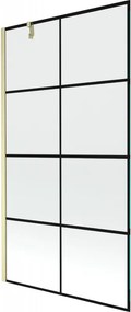 Mexen Next, 1-krídlová vaňová zástena 100 x 150 cm, 6mm číre sklo - čierny vzor, zlatá matná, 895-100-000-00-77-55