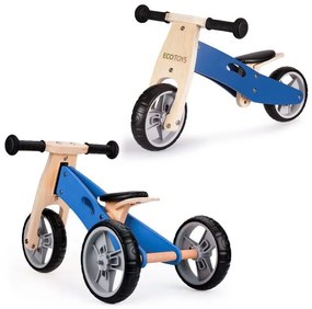 Ecotoys Drevená trojkolka Rider 2v1 hnedo-modrá, YM-BB-01 BLUE
