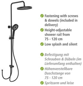 Čierny sprchový set z nerezovej ocele 120 cm Soft Water - Wenko