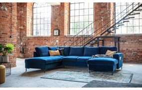 Námorníckymodrá zamatová rozkladacia pohovka do "U" Miuform Lofty Lilly, ľavý roh