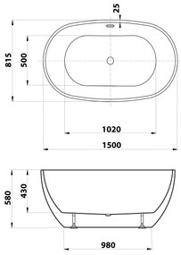 Aqualine Aqualine, DOURO voľne stojaca vaňa 150x80 cm, biela, E1850