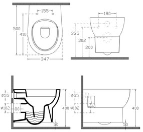 Aqualine Aqualine, ABSOLUTE závesná WC misa, Rimless, 50x35 cm, biela, 10AB02002