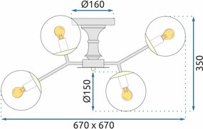 Toolight Toolight, stropné svietidlo 6xE27 APP1134-6C, čierna-zlatá, OSW-40107