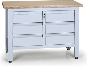 Pracovný stôl do dielne G6, 6 zásuviek, 1200 x 600 x 860 - 900 mm, sivá