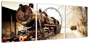 Obraz - Historická lokomotíva (s hodinami) (90x30 cm)