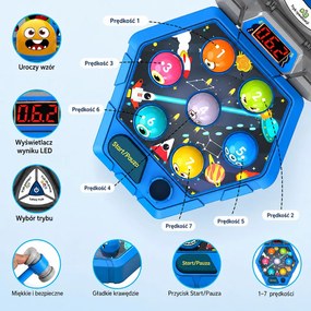 LEAN Toys Obratnostná hra Whack-A-Mole s postavičkami pre 3 hráčov, 3 režimy, svietiace kladivká