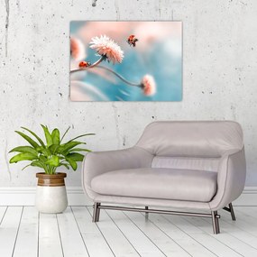 Sklenený obraz - Lienky na kvete (70x50 cm)