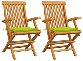 vidaXL Záhradné stoličky, jasnozelené podložky 2 ks, tíkový masív
