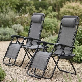 Set 2 polohovateľných záhradných lehátok so stolíkom - sivý