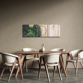 Obraz sukulentov v skle (s hodinami) (90x30 cm)