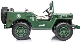 RAMIZ Elektrické autíčko - Retro vojenské vozidlo 4x4  - zelené  - 158cm x 80cm x 82cm - MOTOR - 4x45W BATÉRIA - 12V / 14Ah - 20