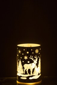 Strieborný sklenený svietnik s jeleňom a Led svetielkami - Ø 9 * 12 cm