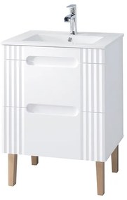 Kúpeľňová skrinka Fiji Lava so zápustným umývadlom 60 cm biela/dub pobrežie evokuje