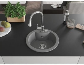 Mexen Diego, 1-komorový granitový drez 488x488x167 mm a drezová batéria Elia, šedá, 6512-71-670101-00