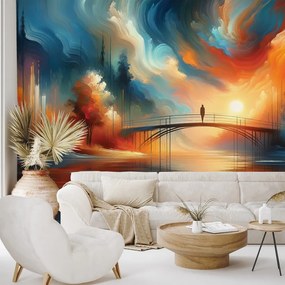 Tapeta farebný západ slnka nad mostom