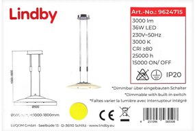 Lindby - LED Stmievateľný luster na lanku AMIDALA LED/36W/230V