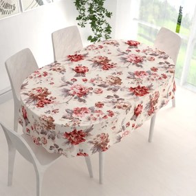Biante Zamatový oválny obrus Tamara TMR-017 Červené pivonky na pieskovom 100x140 cm