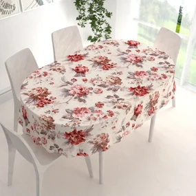 Biante Zamatový oválny obrus Tamara TMR-017 Červené pivonky na pieskovom 120x200 cm