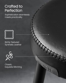 Sada 2 ks barových stoličiek, syntetická koža s prešívaním, čierne