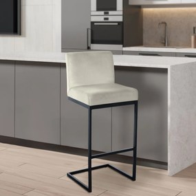 Barová stolička Hopewell B - zamat, čierny rám - krémová