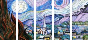 5-dielny obraz imitácia Hviezdnej noci od Van Gogha
