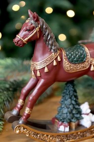 Višňovo-zelený antik hojdací koník Noël - Ø 18*4,5*18 cm