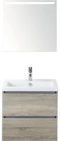 Kúpeľňový nábytkový set Vogue 60 cm s keramickým umývadlom a zrkadlom s LED osvetlením dub sivý