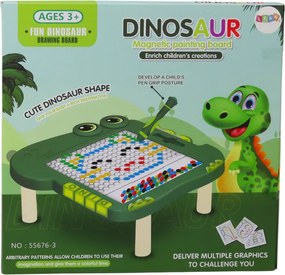 LEAN Toys Edukačná magnetická tabuľka s dinosaurami a puzzle, zelená
