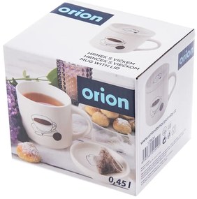 Biely porcelánový hrnček s viečkom 450 ml – Orion