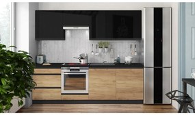 Kuchynská linka MARINA 240 cm dub craft/lesklá čierna