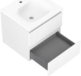 Mexen Rivel, kúpeľňová skrinka 50 cm s umývadlom Vela, 2 zásuvky, drážkovaná, biela matná, 91A20-05047-2-BFF01-W23M01