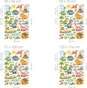 Kreslenie dinosaury textilní prelepiteľné nálepky na stenu hárok 32 x 46 cm