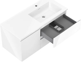 Mexen Orio, kúpeľňová skrinka 100 cm s pravým umývadlom Otis, 2S, 1D, biela lesklá, 91A13-10047-3-BBFFF00-W18P00