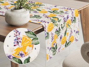 Biante Dekoračný behúň na stôl PML-103 Pomaranče medzi kvetmi na bielom 20x140 cm
