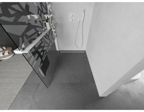 Mexen Kioto+, sprchová zástena Walk-In s poličkou a vešiakom 90 x 200 cm, 8mm číre sklo biely vzor, biely profil, 800-090-121-20-85