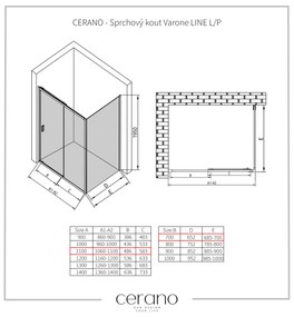 CERANO - Sprchovací kút Varone LINE L/P - čierna matná, grafitové sklo - 110x70 cm - posuvný, CER-CER-8050BD7216