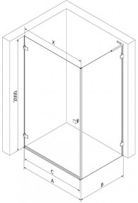 Mexen Lunar-B L sklápací sprchový kút ľavý 100 x 90 cm, číre sklo, brúsená oceľ, 832L-100-090-97-00-L