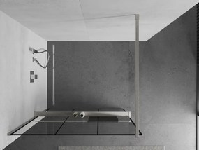 Mexen Kioto+, sprchová zástena Walk-In s poličkou a vešiakom 120 x 200 cm, 8mm číre sklo čierny vzor, brúsená oceľ profil, 800-120-121-97-77