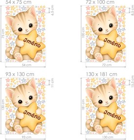 Mačiatko s hviezdičkou a menom personalizované nálepky na stenu hárok 54 x 75 cm