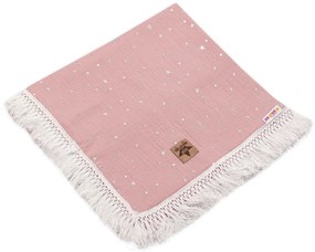 Baby Nellys Luxusná mušelínová deka Stars s třásněmi, 70 x 100 cm, pudrová