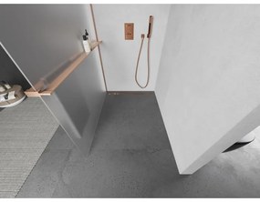 Mexen Kioto+, sprchová zástena Walk-In s poličkou a vešiakom 80 x 200 cm, 8mm sklo námraza, medený matný profil, 800-080-121-65-30