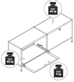 Kovová nízka skrinka »CN3« s výklopnými priehradkami, biela