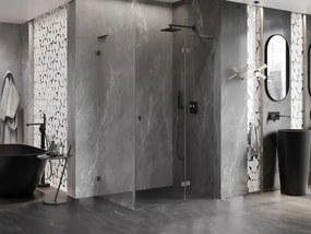Mexen Lunar L, pravostranný výklopný sprchový kút 75 x 90 cm, 8mm číre sklo, brúsený grafit profil, 834L-075-090-66-00-P