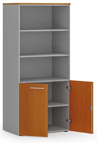 Kombinovaná kancelárska skriňa PRIMO GRAY, nízke dvere, 800 x 500 x 1781 mm, sivá/čerešňa
