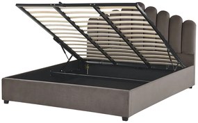 Zamatová posteľ s úložným priestorom 180 x 200 cm sivobéžová VINCENNES Beliani