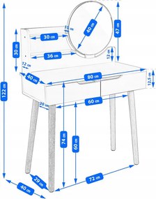 Toaletný stolík SCANDI 2 so zrkadlom a LED osvetlením naturálny / biely