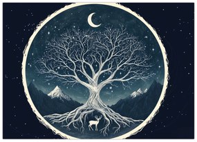 Sklenený obraz – Magický strom s jeleňom II. (70x50 cm)