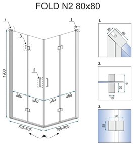 Rea Fold N2, sprchový kút so skladacími dverami 80(dvere) x 80(dvere), 6mm číre sklo, chrómový profil, REA-K9990