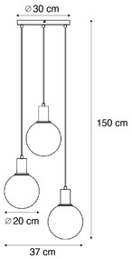 Dizajnové závesné svietidlo čierne s dúhovým sklom okrúhle 3-svetlá - Mallon