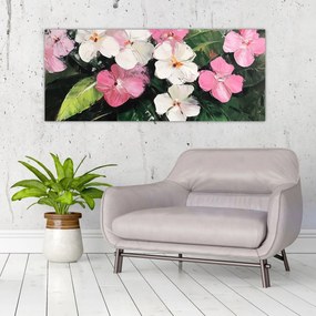 Obraz - Ružové a biele kvety (120x50 cm)